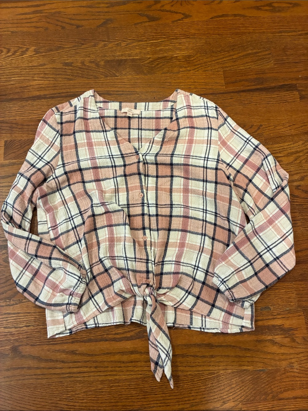 Women’s como vintage Pink Plaid Tie-Front Button-Up Top size large